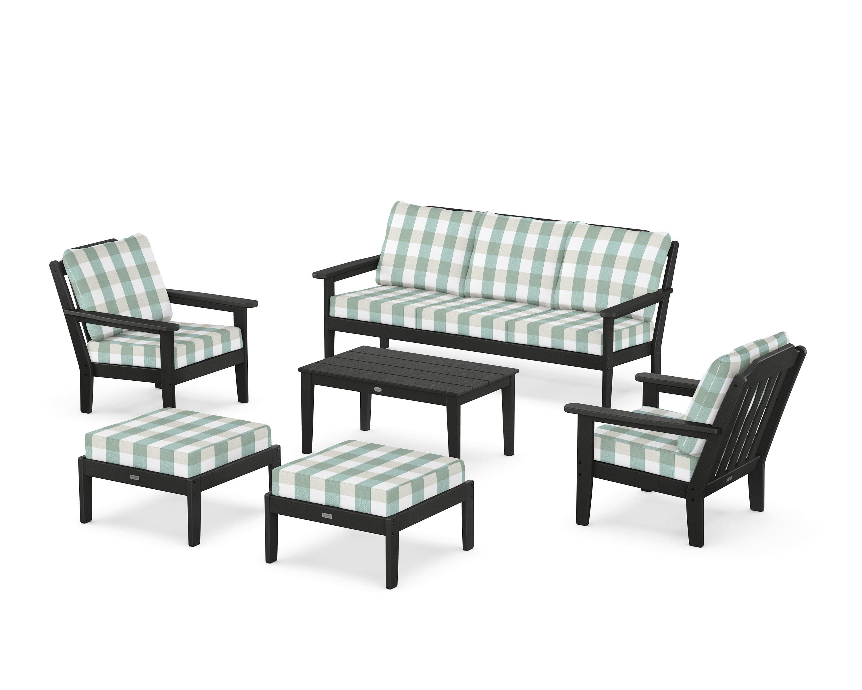Country Living Cottage 6-Piece Lounge Sofa Set in Black / Buffalo Plaid Glacier Spa