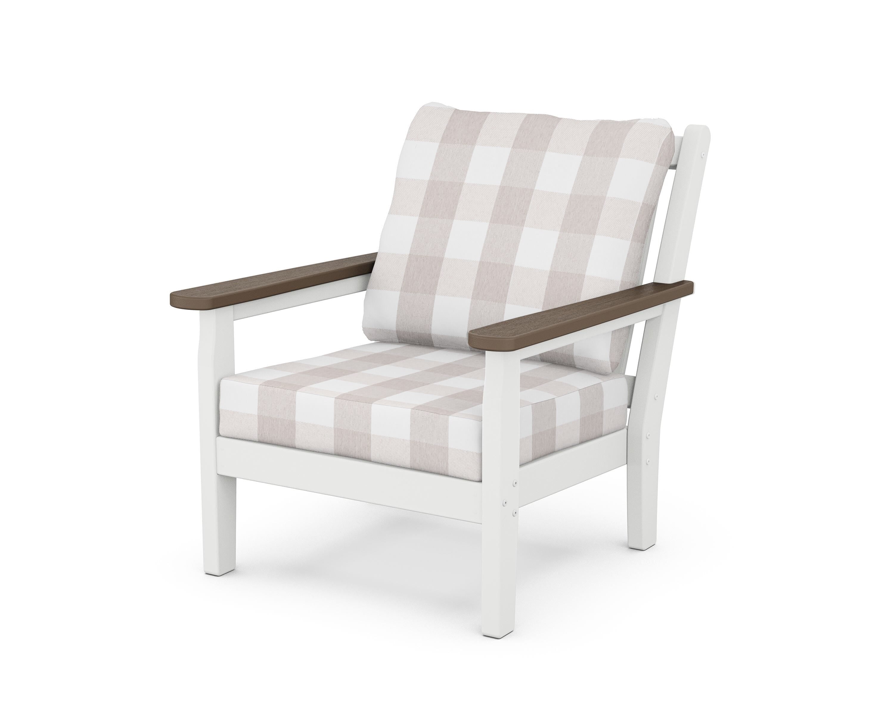 POLYWOOD® Chippendale Deep Seating Chair in White / Kona / Buffalo Plaid Dune Burlap