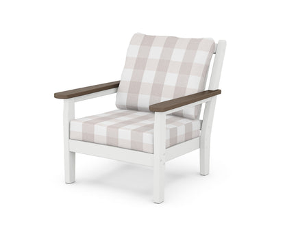 POLYWOOD® Chippendale Deep Seating Chair in White / Kona / Buffalo Plaid Dune Burlap