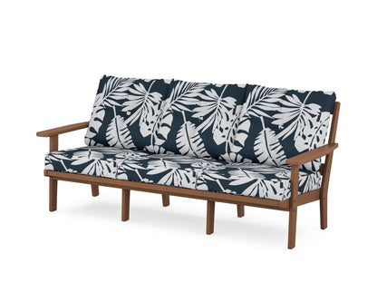 POLYWOOD® Oxford Deep Seating Sofa in Teak / Leaf Marine Indigo
