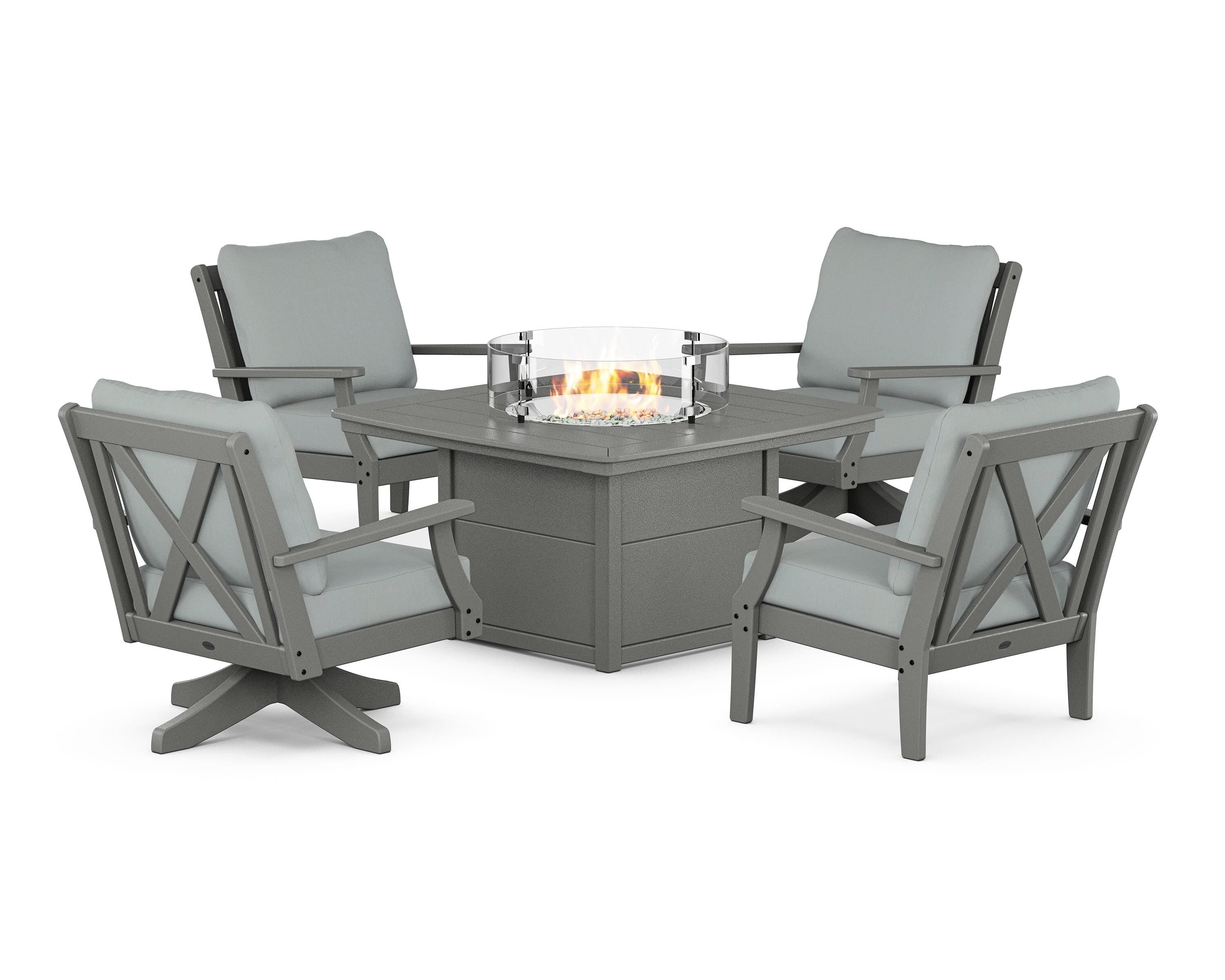 POLYWOOD® Braxton 5-Piece Deep Seating Set with Fire Table in Slate Grey / Spa
