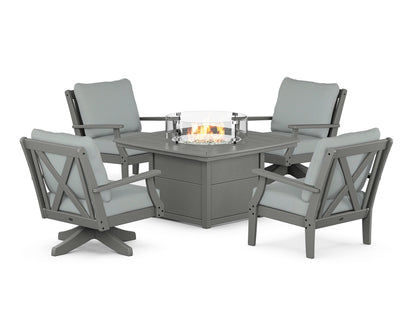 POLYWOOD® Braxton 5-Piece Deep Seating Set with Fire Table in Slate Grey / Spa