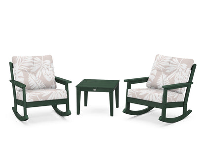 POLYWOOD® Vineyard 3-Piece Deep Seating Rocker Set in Green / Leaf Dune Burlap