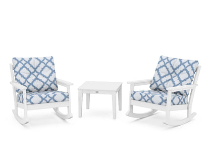 POLYWOOD® Vineyard 3-Piece Deep Seating Rocker Set in White / Trellis Sky Blue