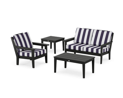 Country Living Wovendale 4-Piece Deep Seating Set in Black / Cabana Stripe Navy