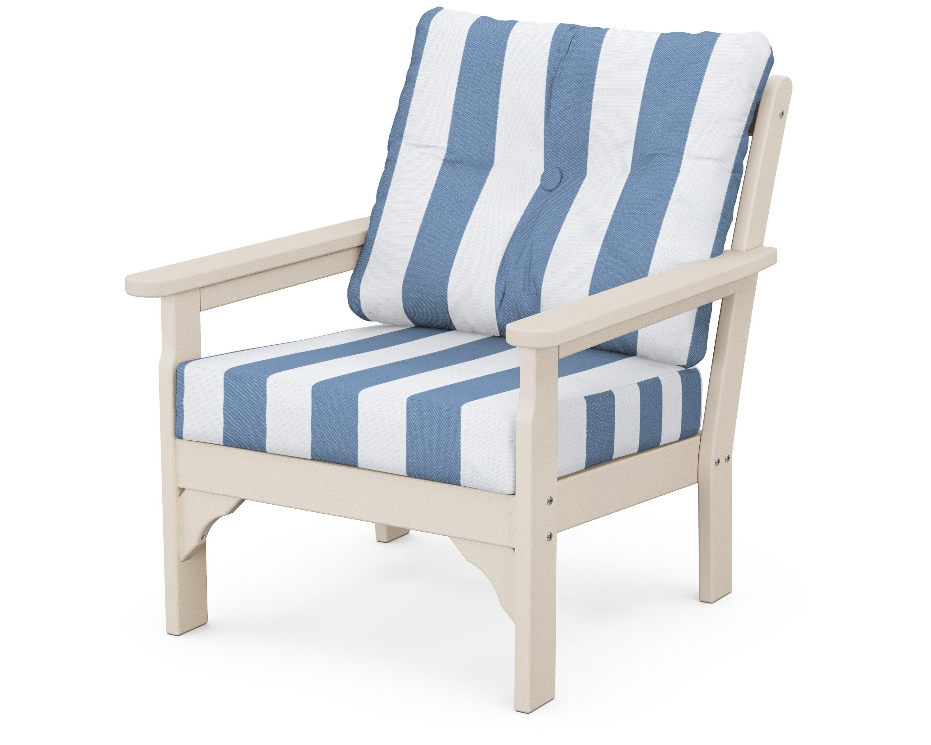 POLYWOOD® Vineyard Deep Seating Chair in Sand / Cabana Stripe Sky Blue