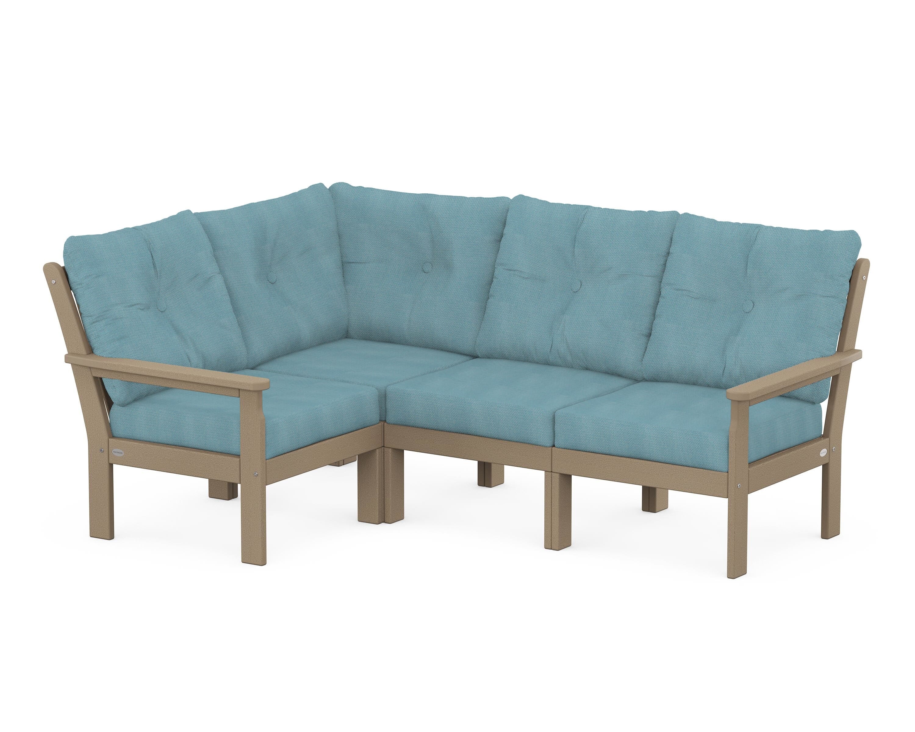 POLYWOOD® Vineyard 4-Piece Sectional in Vintage Sahara / Lattice Sky Blue
