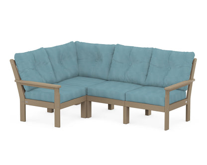 POLYWOOD® Vineyard 4-Piece Sectional in Vintage Sahara / Lattice Sky Blue