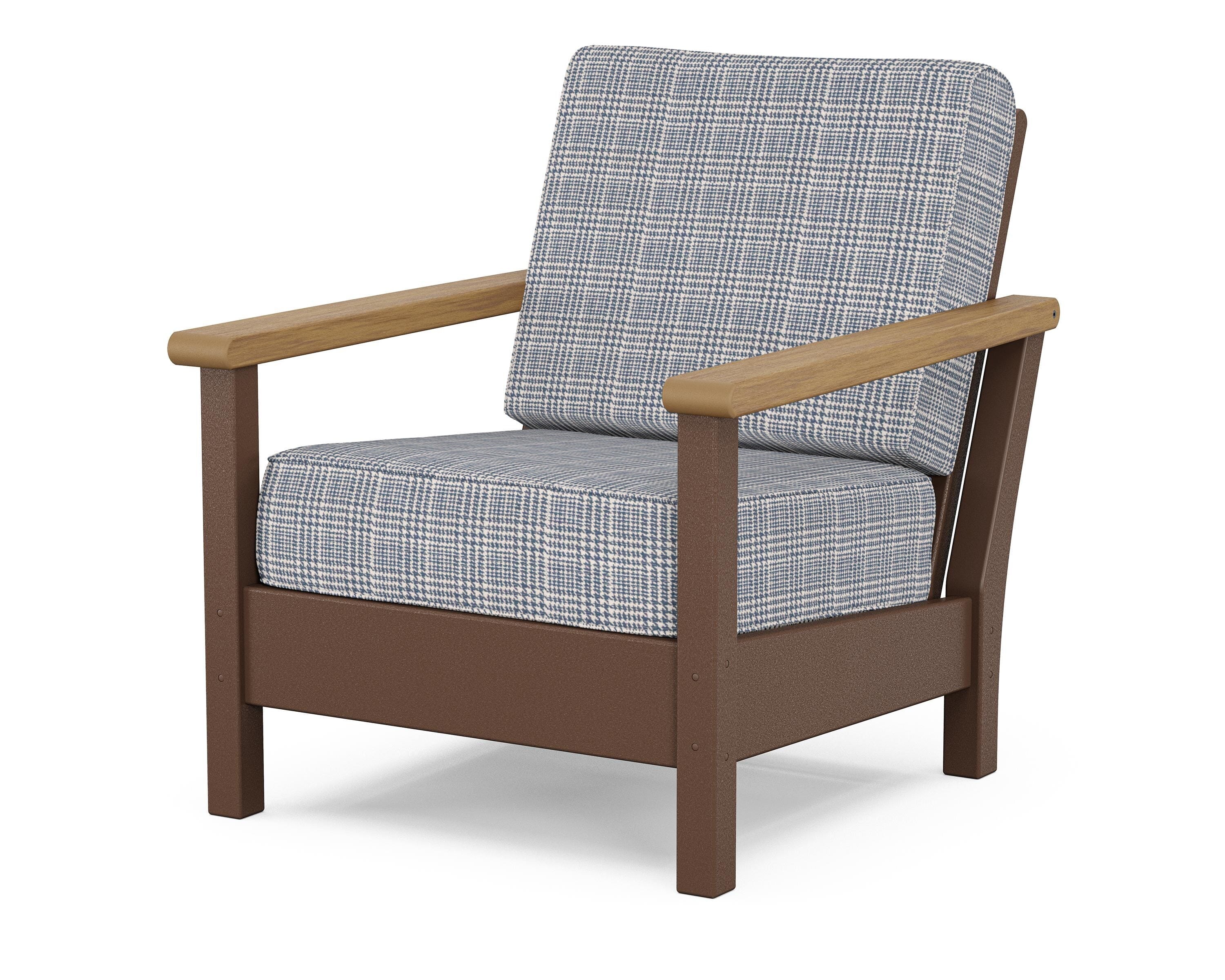 POLYWOOD® Harbour Deep Seating Chair in Mahogany / Natural / Houndstooth Sky Blue