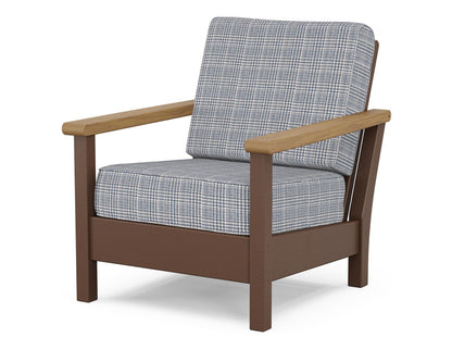 POLYWOOD® Harbour Deep Seating Chair in Mahogany / Natural / Houndstooth Sky Blue