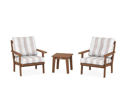 POLYWOOD® Mission 3-Piece Deep Seating Set in Teak / Cabana Stripe Dune Burlap