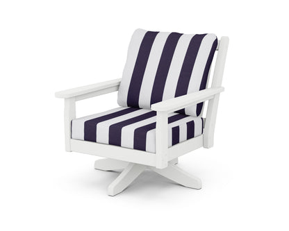 POLYWOOD® Chippendale Deep Seating Swivel Chair in White / Cabana Stripe Navy