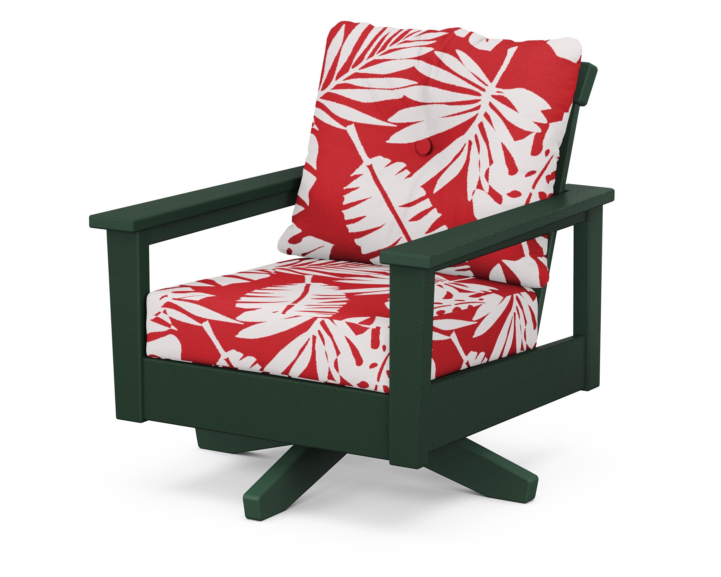 POLYWOOD® Prescott Deep Seating Swivel Chair in Green / Leaf Crimson