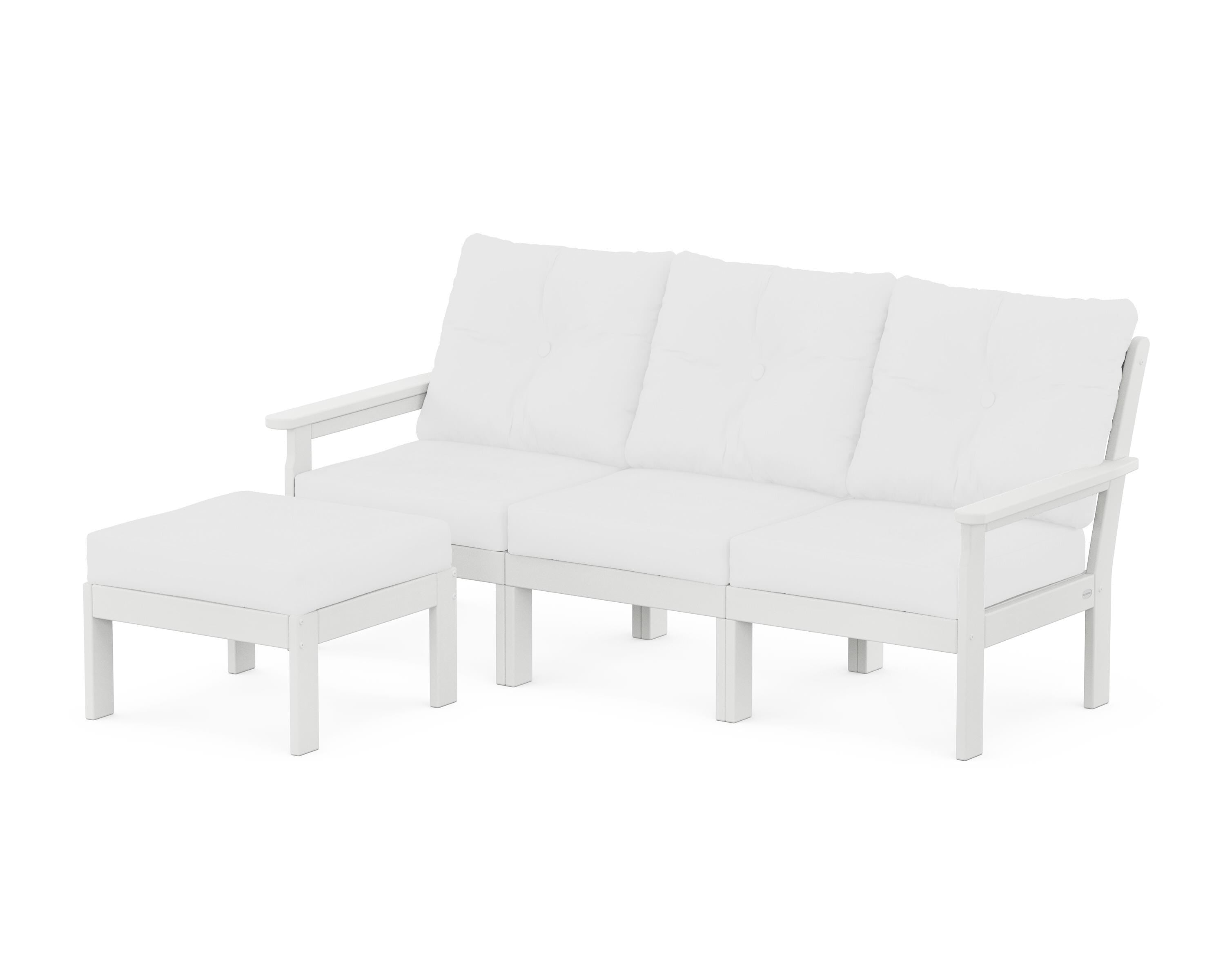 POLYWOOD® Vineyard 4-Piece Sectional with Ottoman in White / Natural