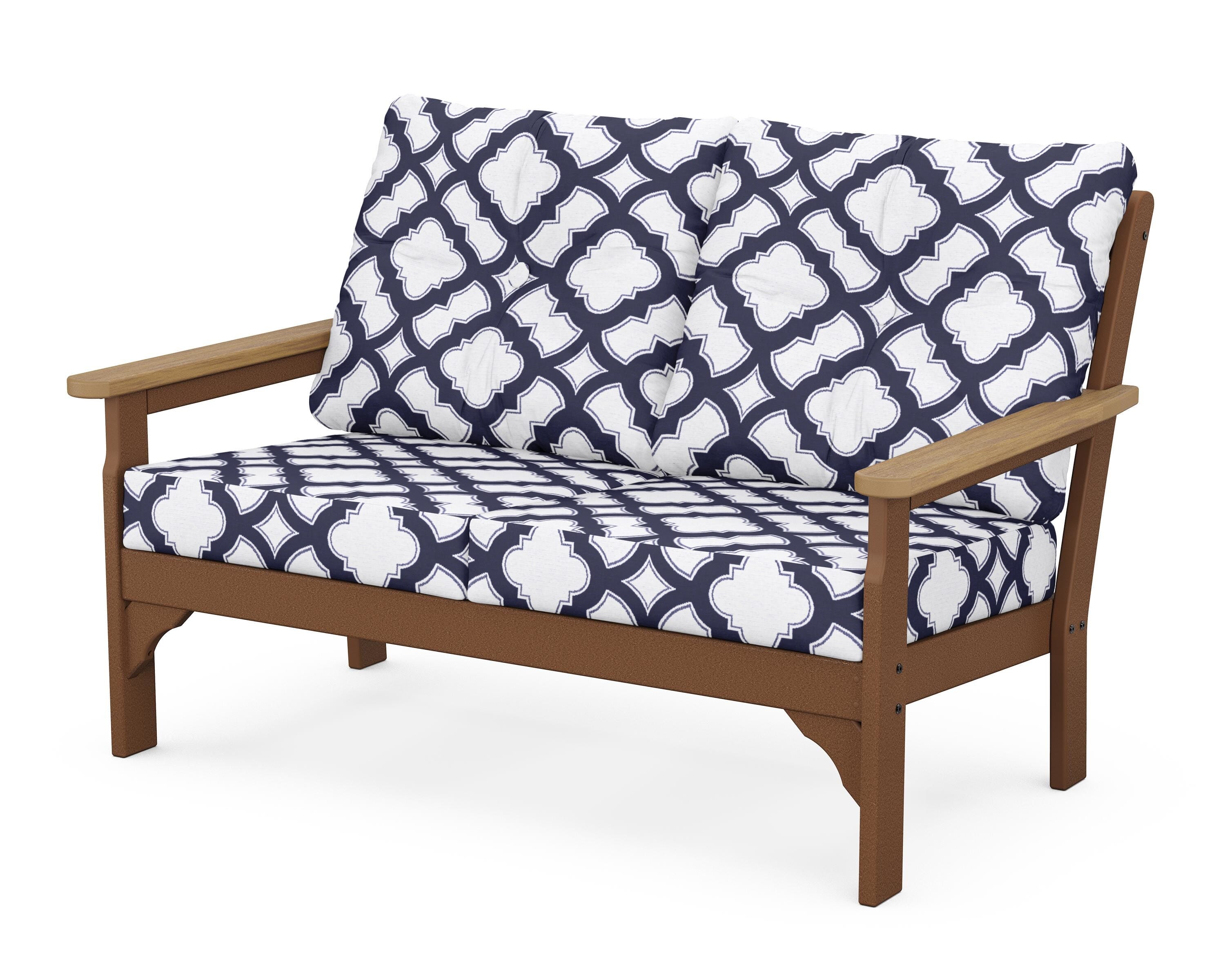 POLYWOOD® Vineyard Deep Seating Loveseat in Teak / Natural / Trellis Navy