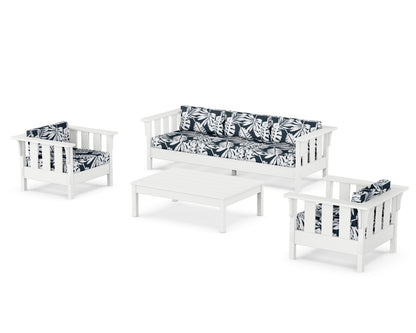 Martha Stewart by POLYWOOD® Acadia 4-Piece Deep Seating Set with Sofa in White / Leaf Marine Indigo