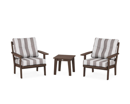 POLYWOOD® Prairie 3-Piece Deep Seating Set in Mahogany / Cabana Stripe Grey Mist