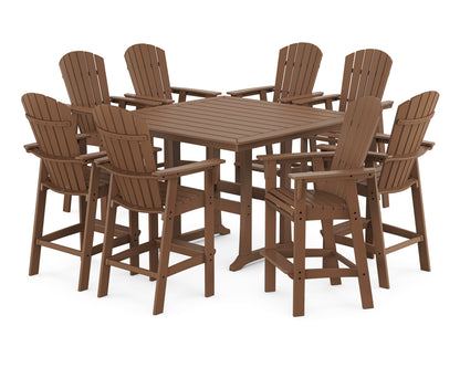 POLYWOOD® Nautical Curveback Adirondack 9-Piece Trestle Bar Set in Teak