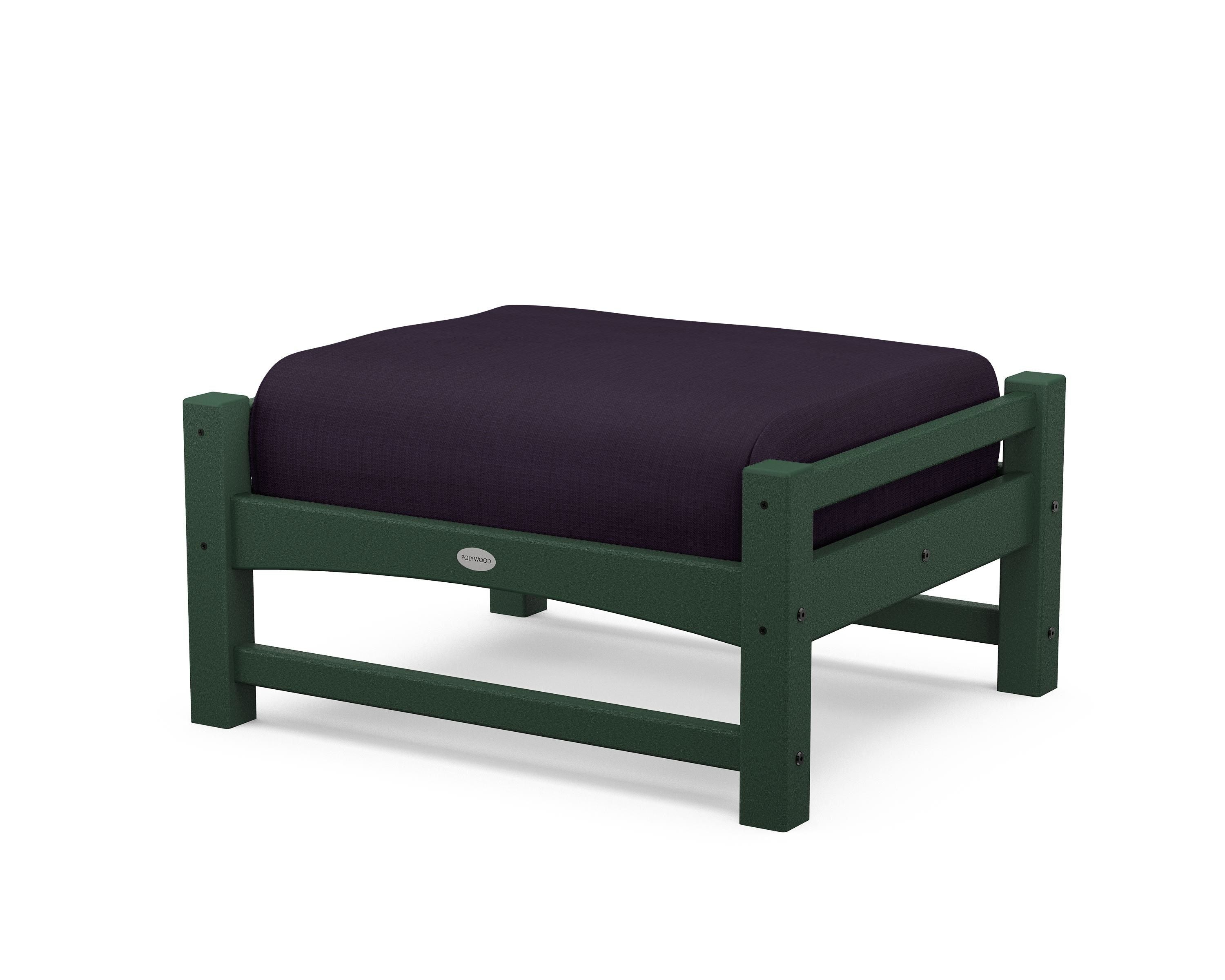 POLYWOOD® Club Ottoman in Green / Navy Linen
