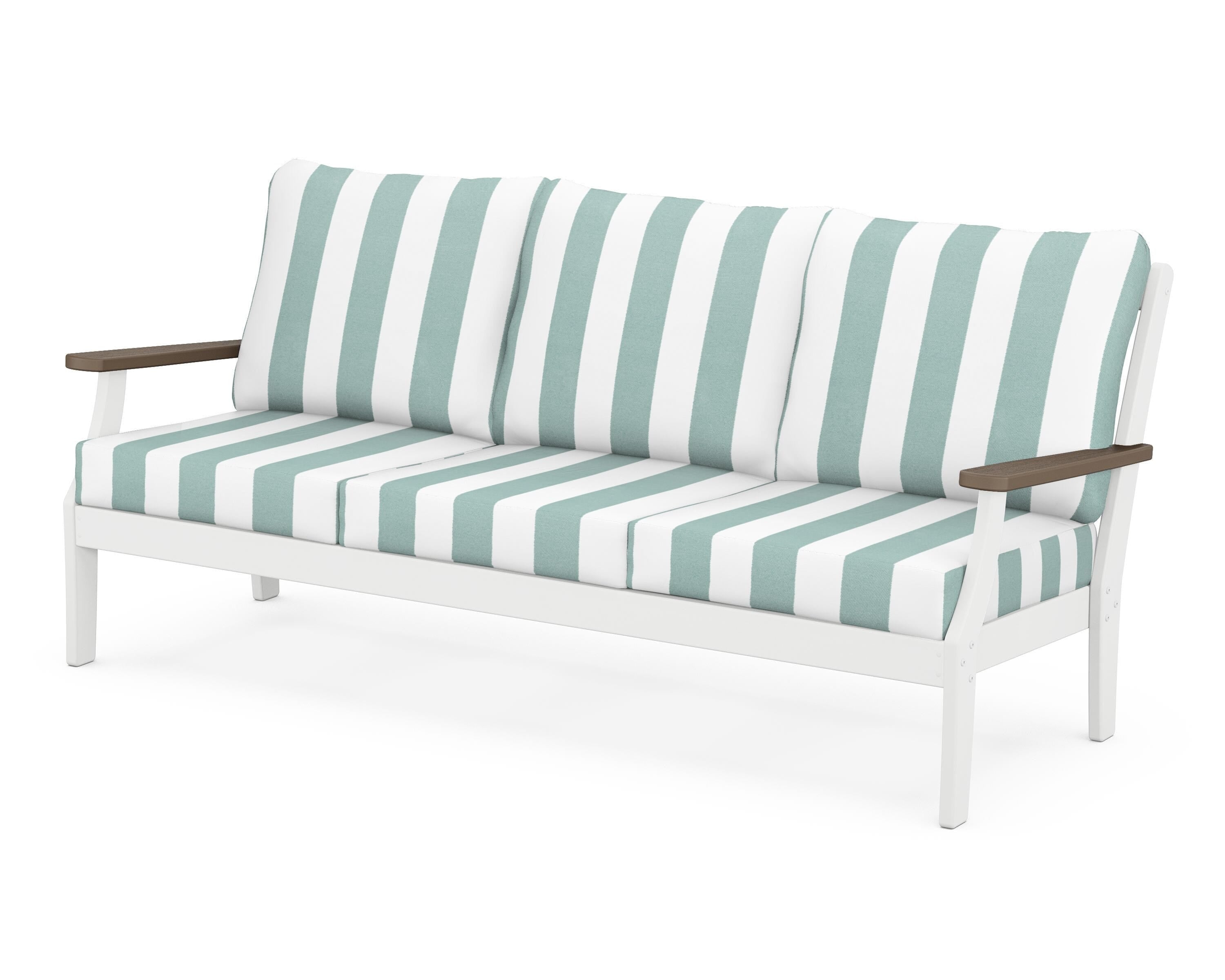 POLYWOOD® Braxton Deep Seating Sofa in White / Kona / Cabana Stripe Glacier Spa