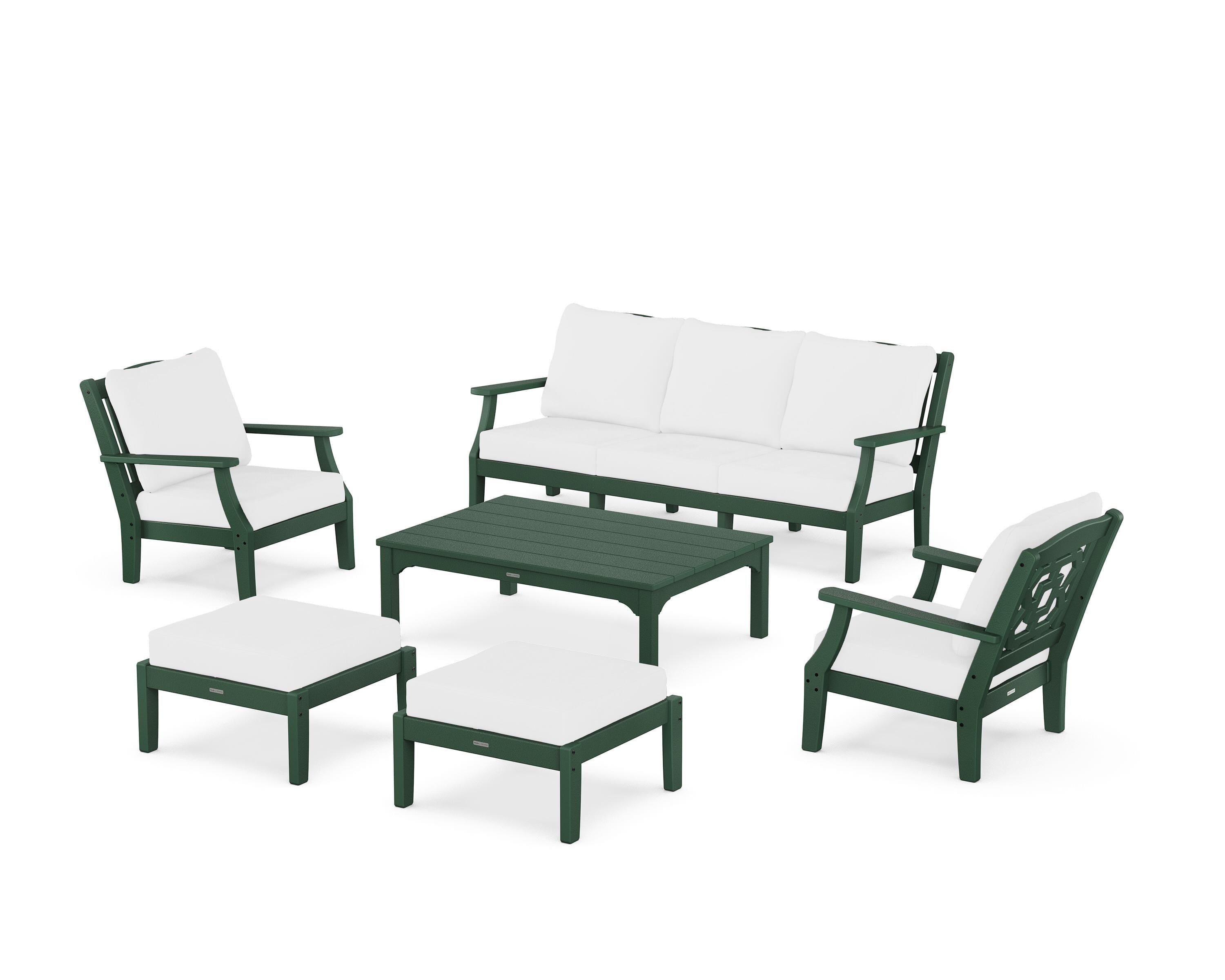 Martha Stewart by POLYWOOD® Chinoiserie 6-Piece Lounge Sofa Set in Green / Natural