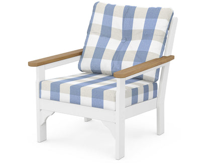 POLYWOOD® Vineyard Deep Seating Chair in White / Natural / Buffalo Plaid Sky Blue