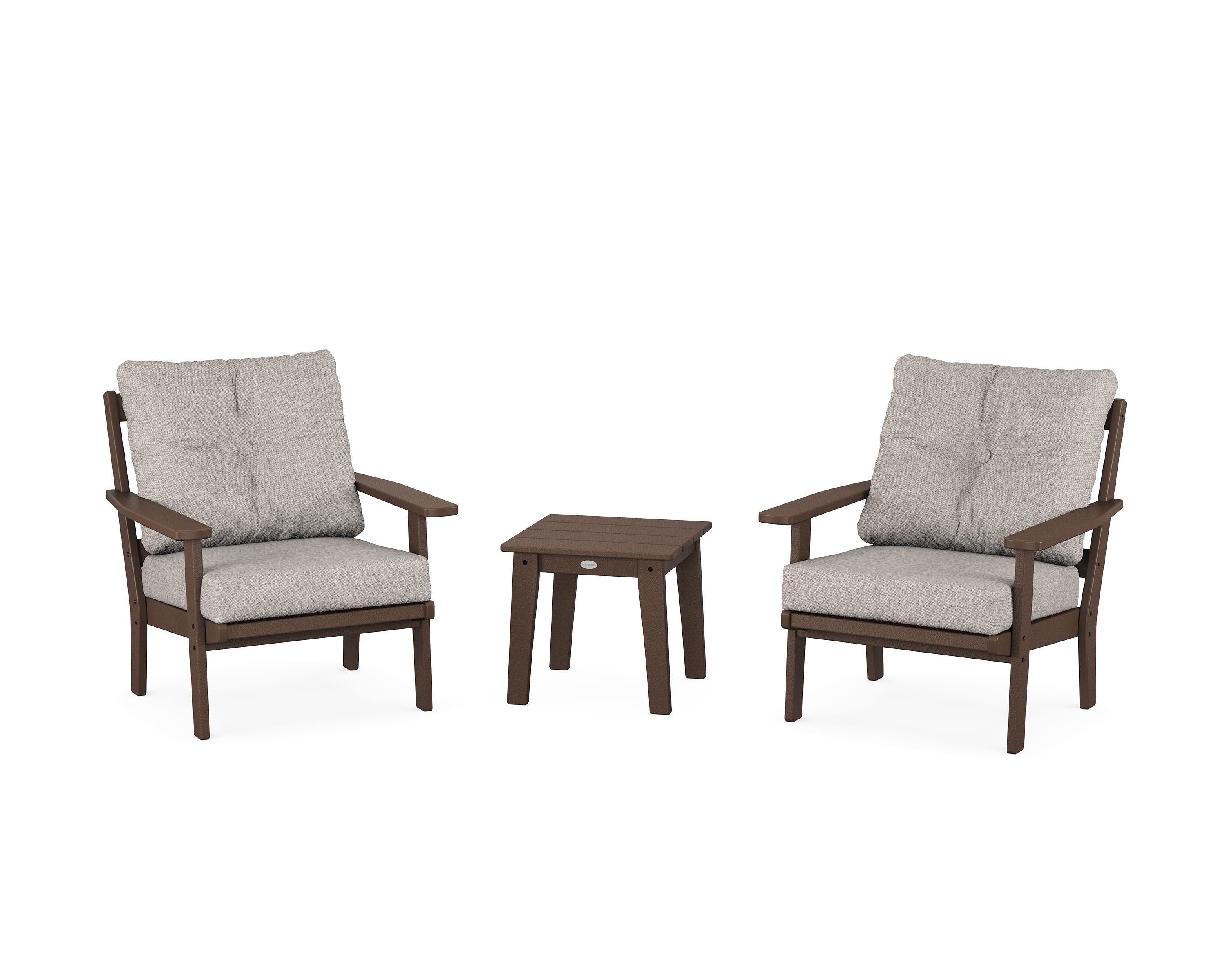 POLYWOOD® Oxford 3-Piece Deep Seating Set in Mahogany / Weathered Tweed