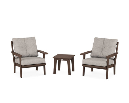 POLYWOOD® Oxford 3-Piece Deep Seating Set in Mahogany / Weathered Tweed