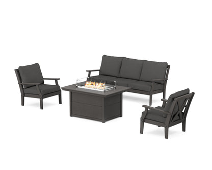 POLYWOOD® Braxton Deep Seating Fire Pit Table Set in Vintage Coffee / Spectrum Carbon