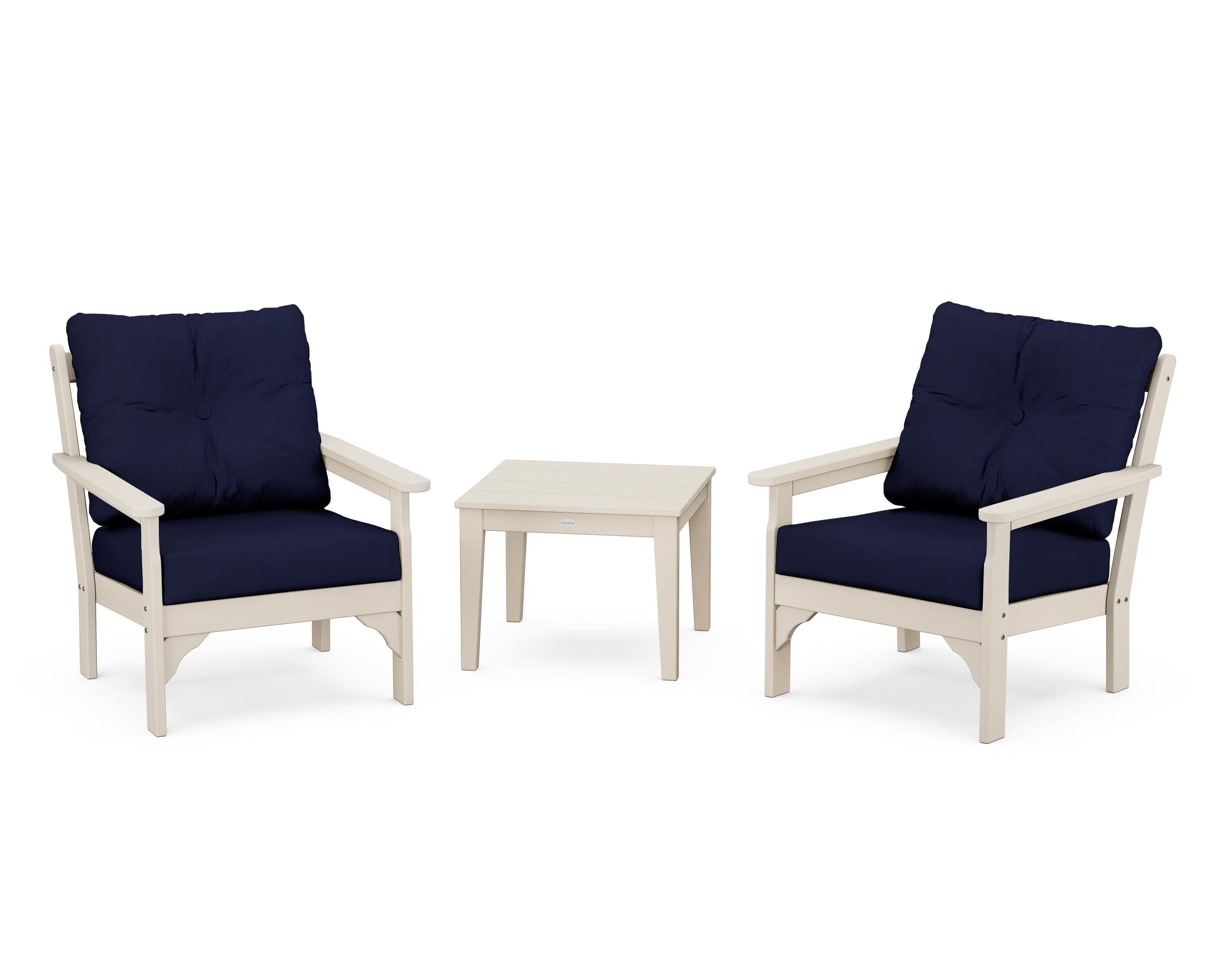 POLYWOOD® Vineyard 3-Piece Deep Seating Set in Sand / Navy