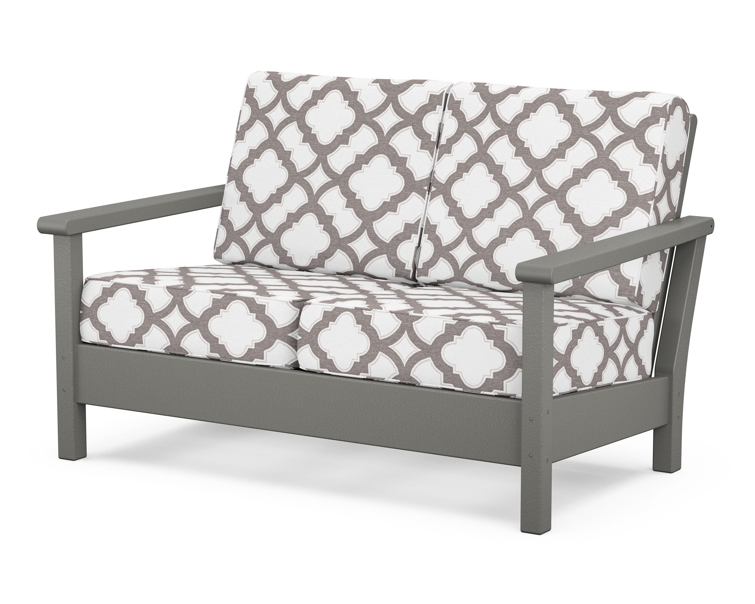 POLYWOOD® Harbour Deep Seating Loveseat in Slate Grey / Trellis Grey Mist