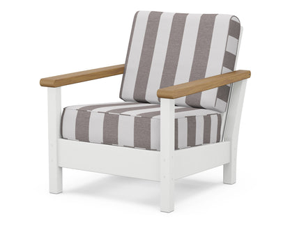 POLYWOOD® Harbour Deep Seating Chair in White / Natural / Cabana Stripe Grey Mist