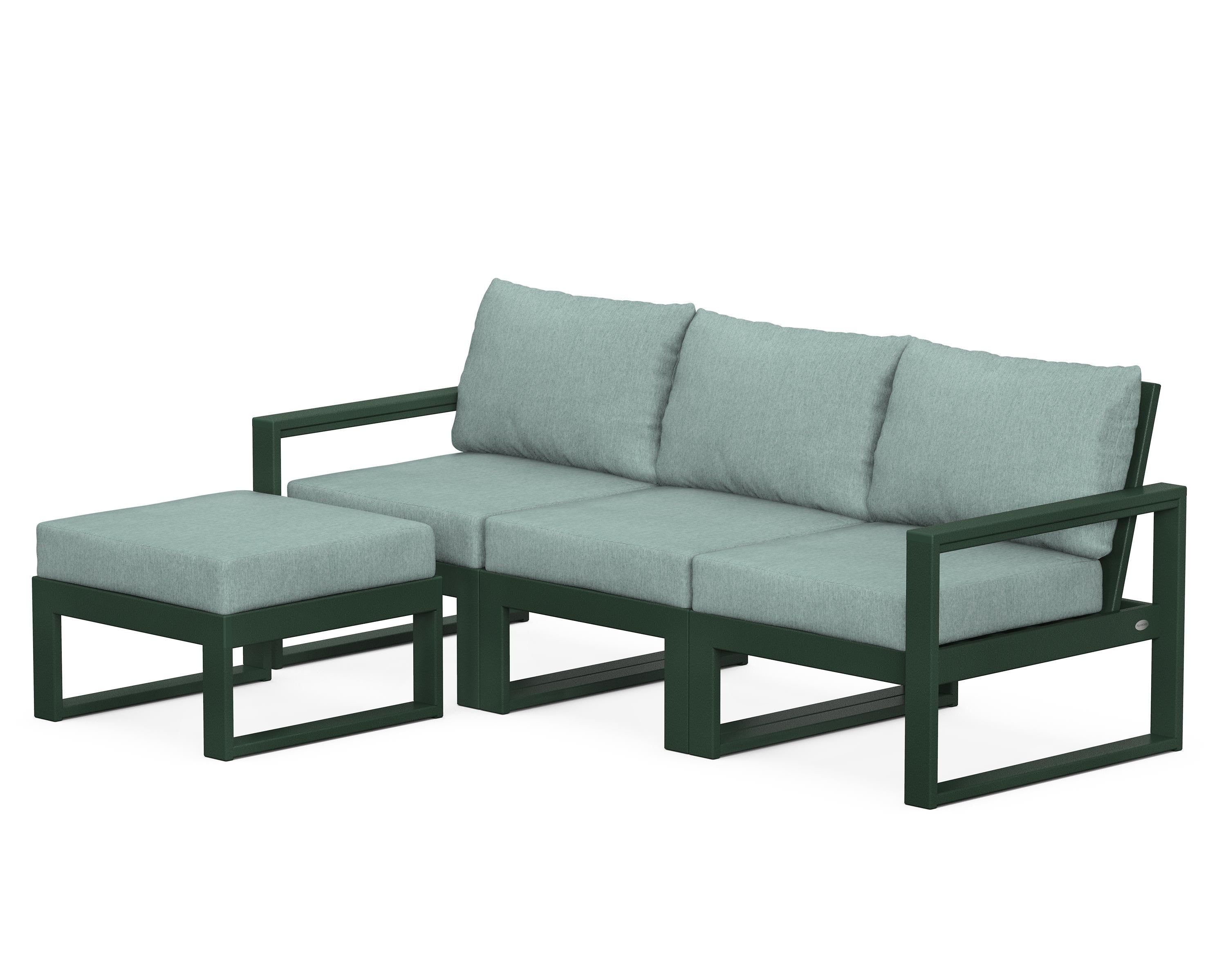 POLYWOOD® EDGE 4-Piece Modular Deep Seating Set with Ottoman in Green / Glacier Spa