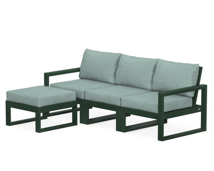 POLYWOOD® EDGE 4-Piece Modular Deep Seating Set with Ottoman in Green / Glacier Spa