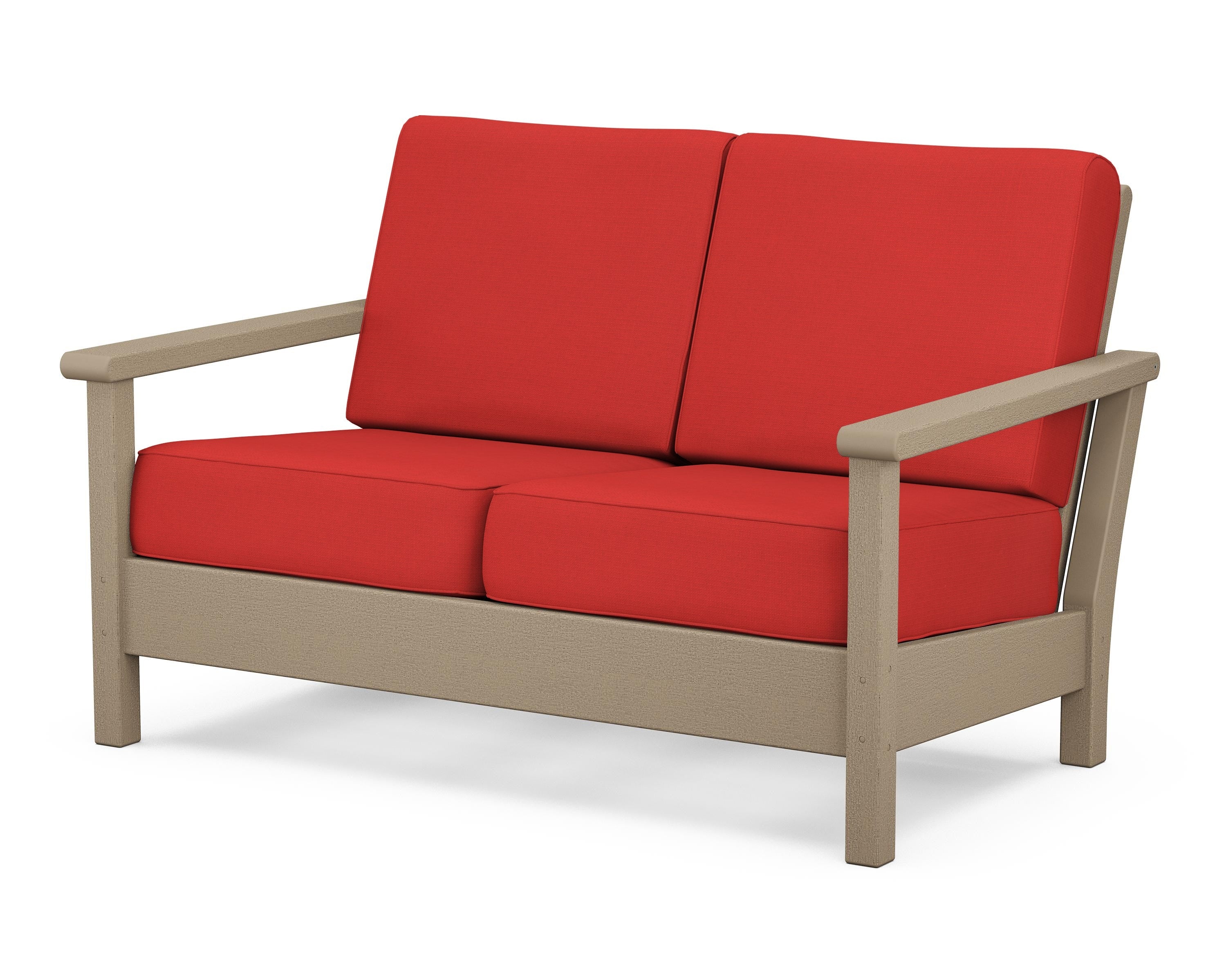 POLYWOOD® Harbour Deep Seating Loveseat in Vintage Sahara / Crimson Linen