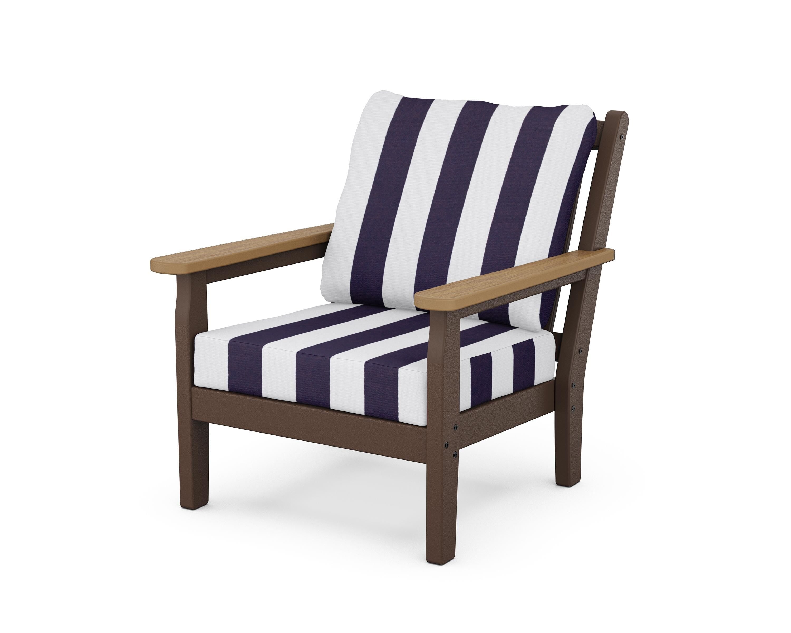 POLYWOOD® Chippendale Deep Seating Chair in Mahogany / Natural / Cabana Stripe Navy