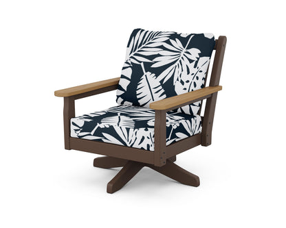 POLYWOOD® Chippendale Deep Seating Swivel Chair in Mahogany / Natural / Leaf Marine Indigo