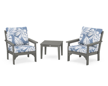 POLYWOOD® Vineyard 3-Piece Deep Seating Set in Slate Grey / Leaf Sky Blue