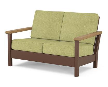 POLYWOOD® Harbour Deep Seating Loveseat in Mahogany / Natural / Chartreuse Boucle