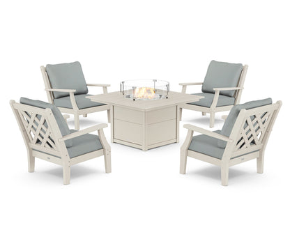 Country Living Wovendale 5-Piece Deep Seating Set with Fire Pit Table in Sand / Spa