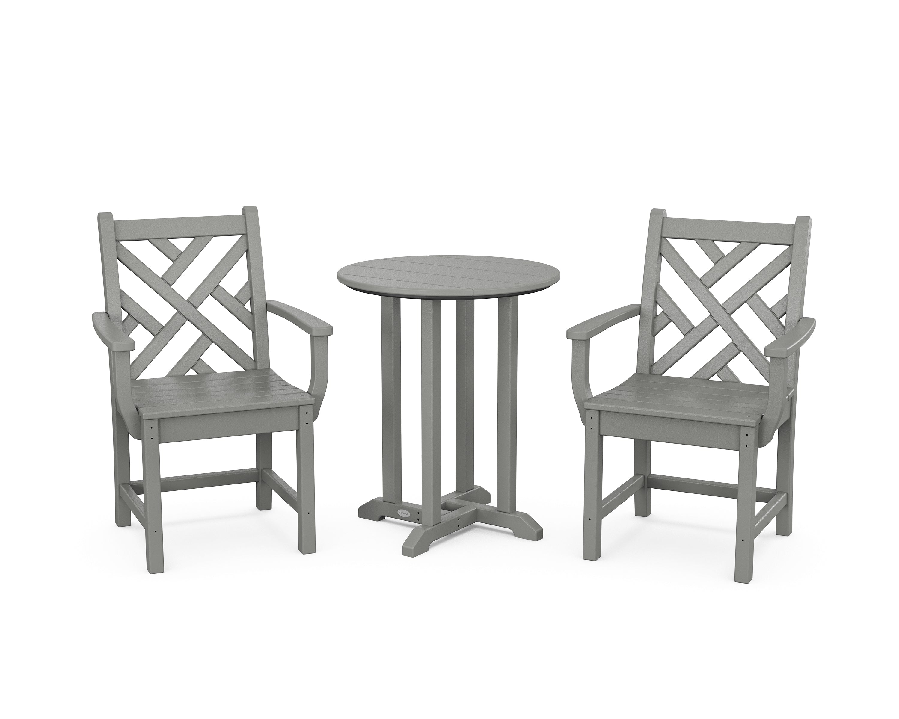 POLYWOOD® Chippendale 3-Piece Round Bistro Dining Set in Slate Grey