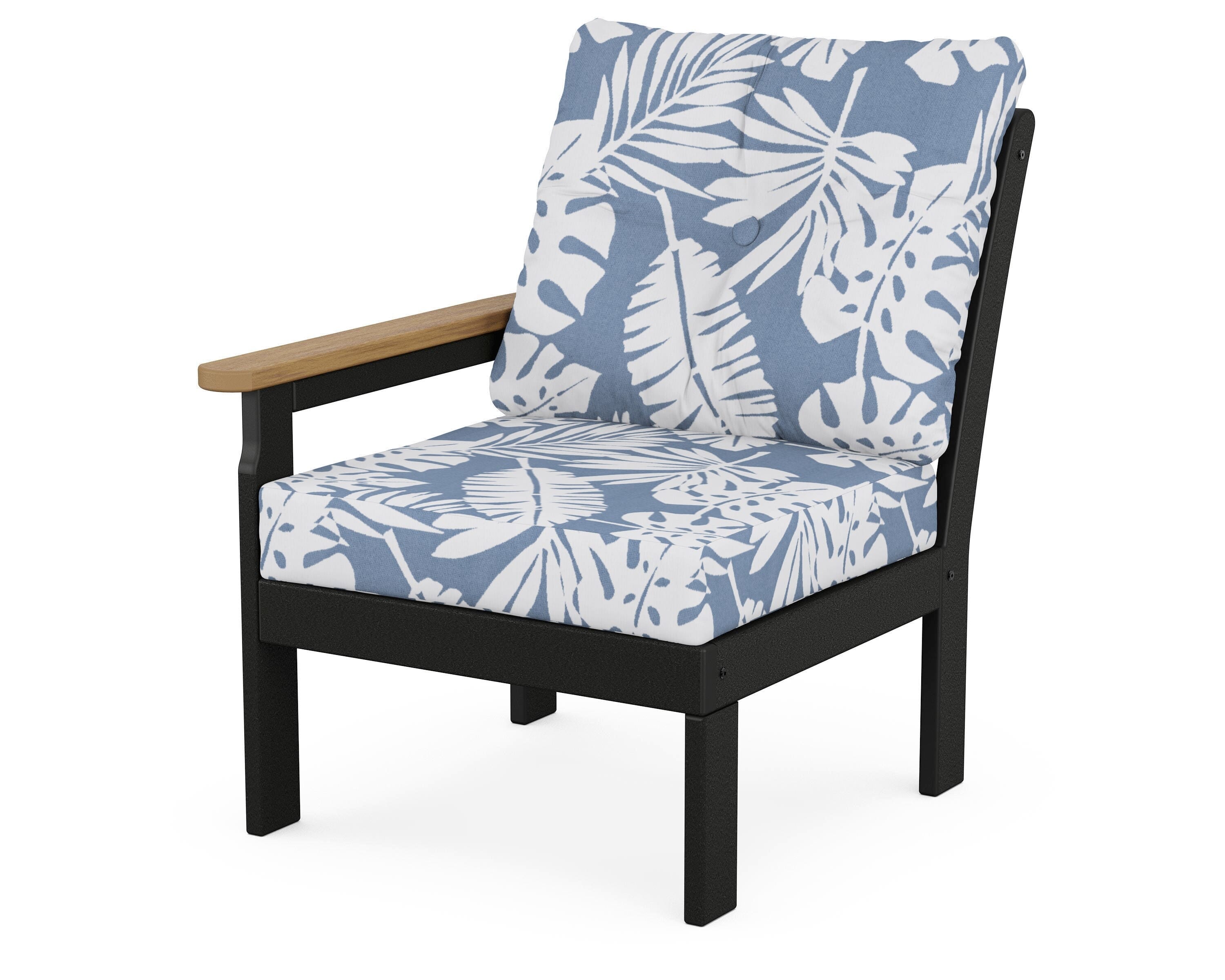 POLYWOOD® Vineyard Modular Left Arm Chair in Black / Natural / Leaf Sky Blue