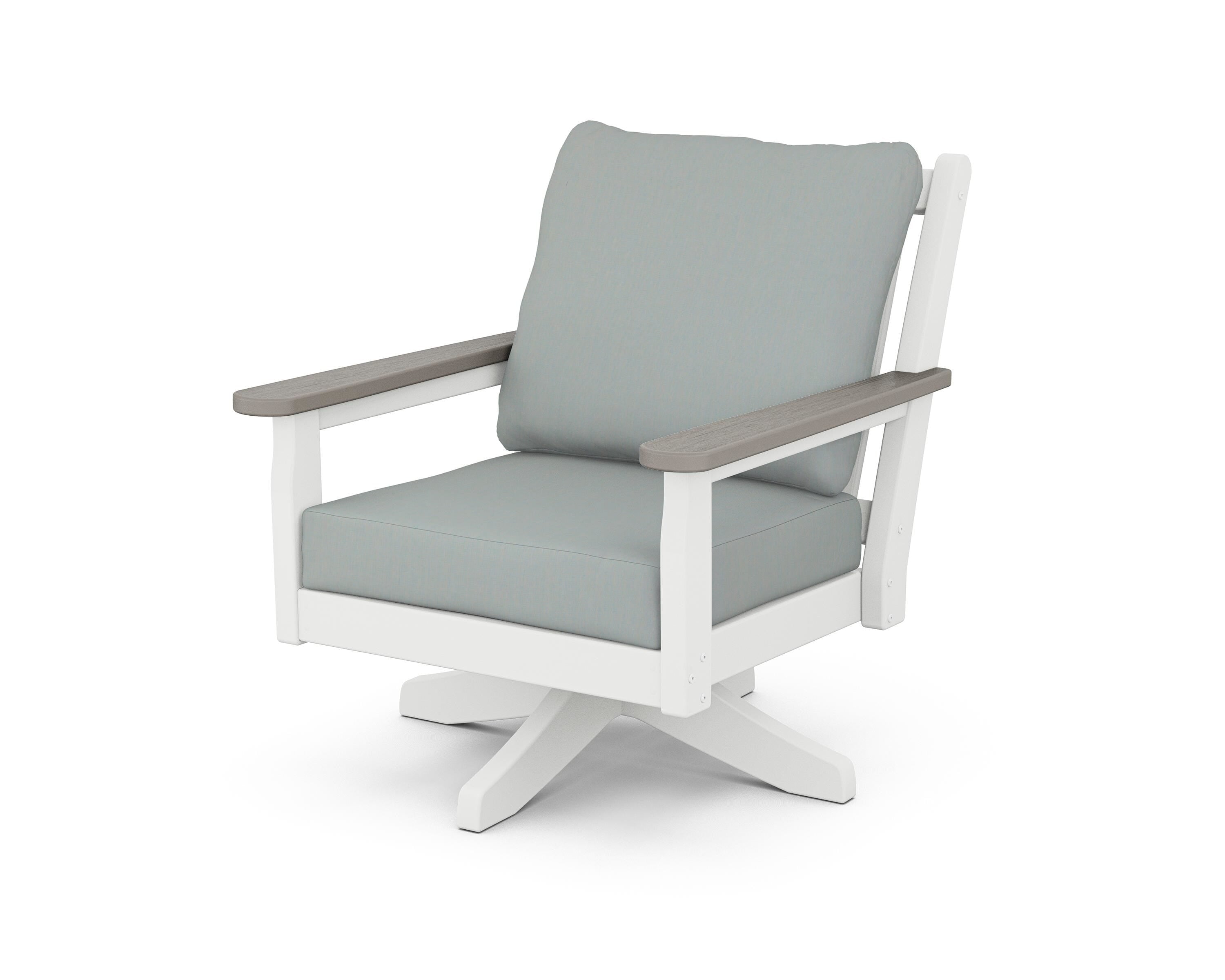 POLYWOOD® Chippendale Deep Seating Swivel Chair in White / Driftwood / Spa