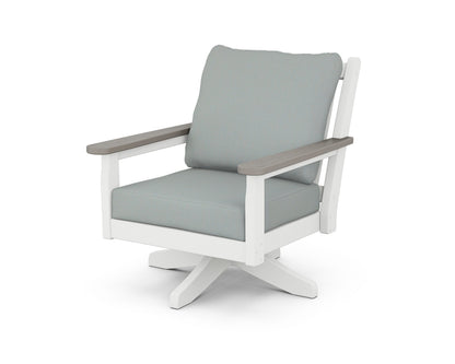 POLYWOOD® Chippendale Deep Seating Swivel Chair in White / Driftwood / Spa