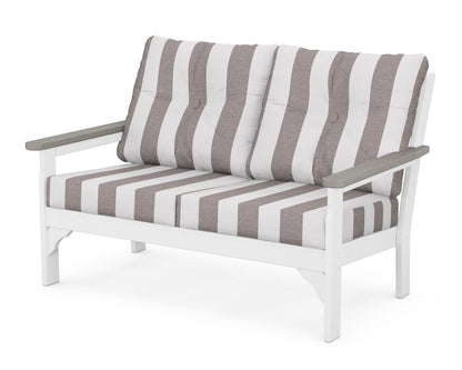 POLYWOOD® Vineyard Deep Seating Loveseat in White / Driftwood / Cabana Stripe Grey Mist