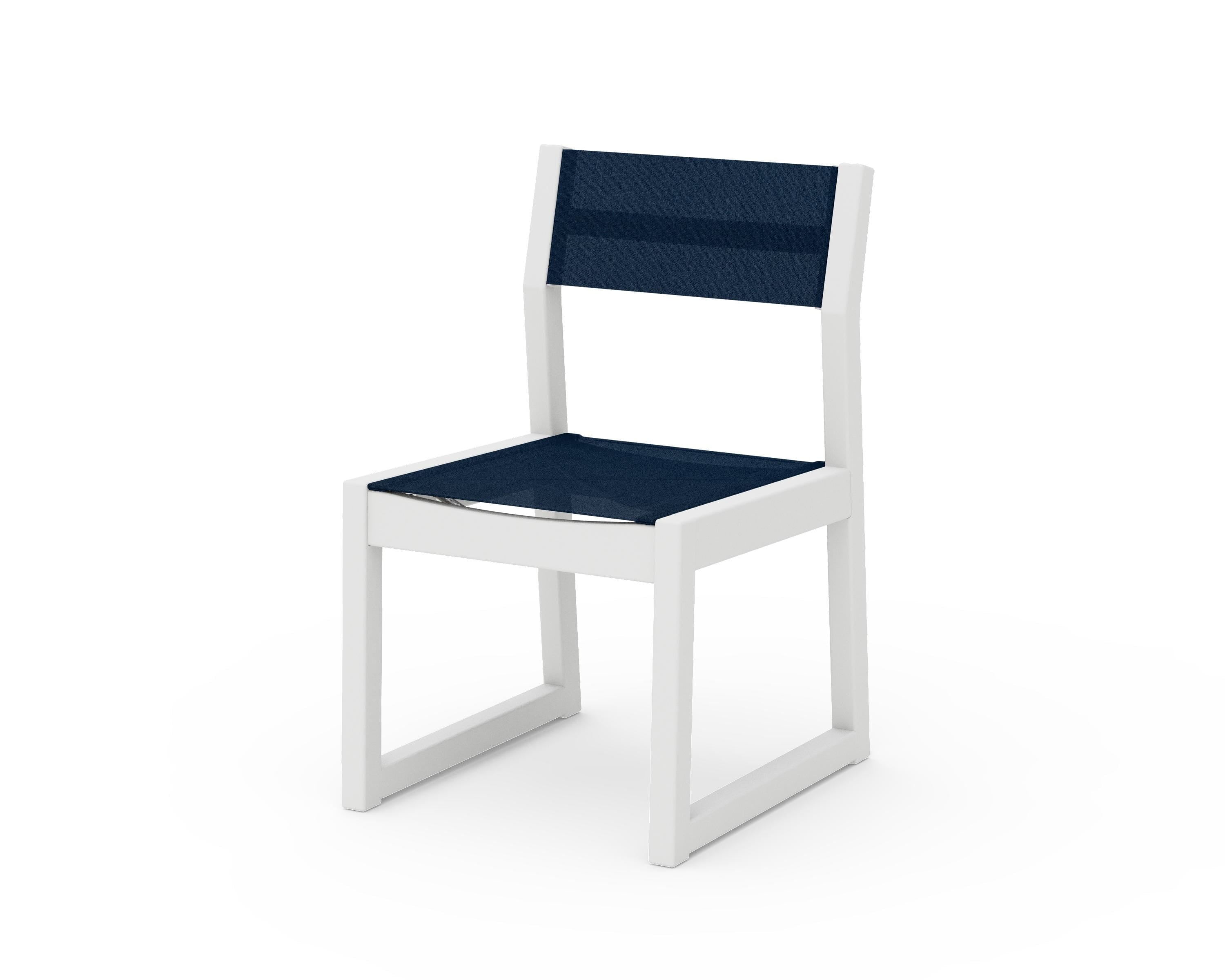 POLYWOOD® EDGE Sling Dining Side Chair in White / Navy Blue Sling