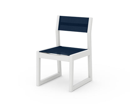 POLYWOOD® EDGE Sling Dining Side Chair in White / Navy Blue Sling