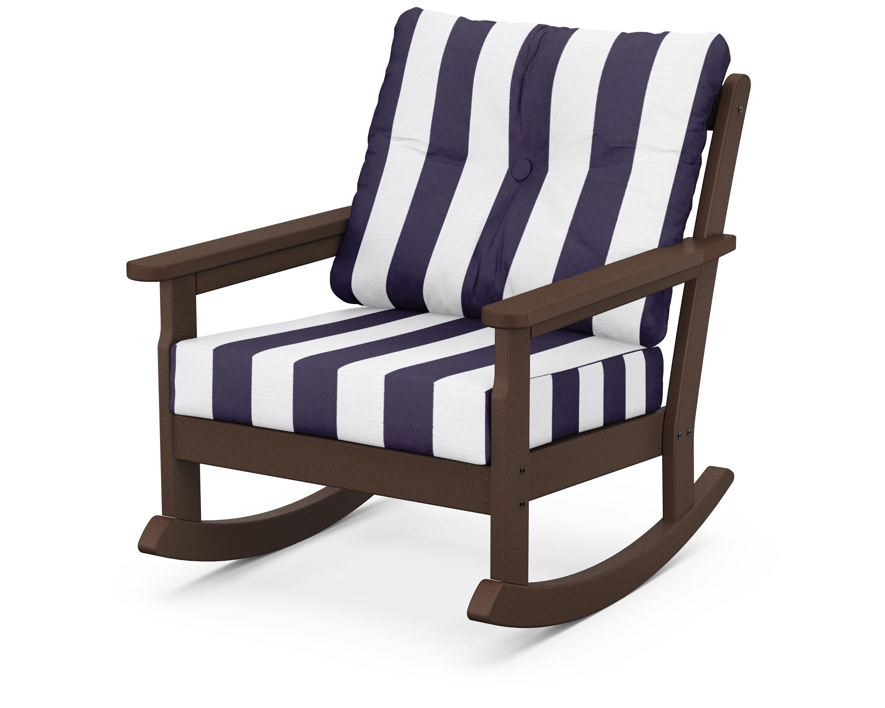 POLYWOOD® Vineyard Deep Seating Rocking Chair in Mahogany / Cabana Stripe Navy