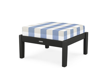 Martha Stewart by POLYWOOD® Chinoiserie Deep Seating Ottoman in Black / Buffalo Plaid Sky Blue