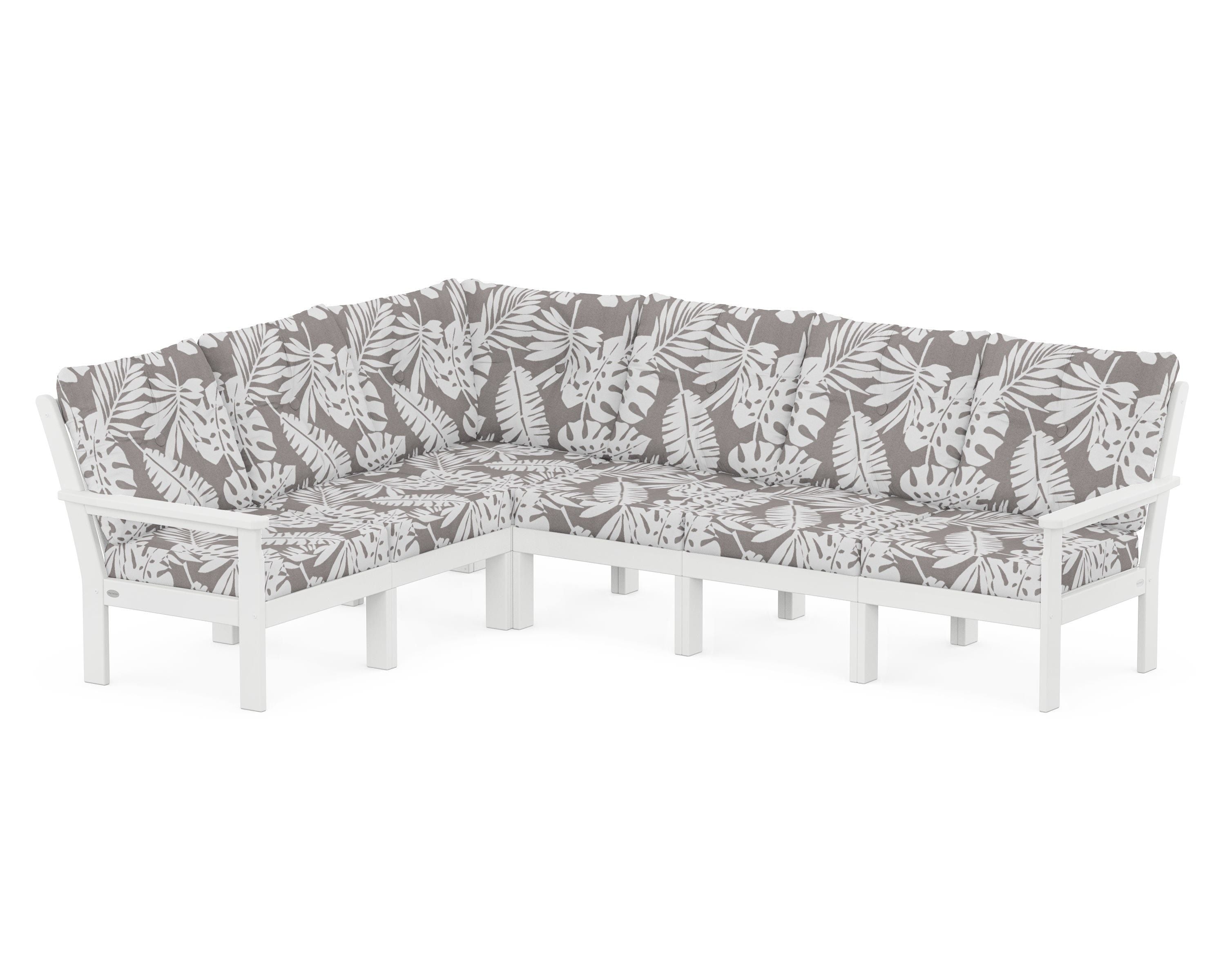 POLYWOOD® Vineyard 6-Piece Sectional in White / Leaf Grey Mist